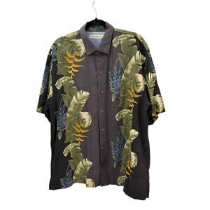Tommy Bahama Mens Silk Shirt Hawaiian Style Short Sleeve XL Button Up Botanical